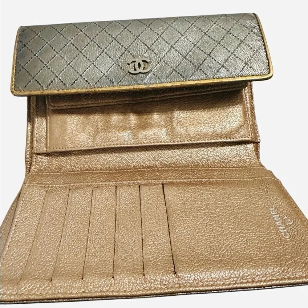 Chanel Metallic Gray Quilted Wallet